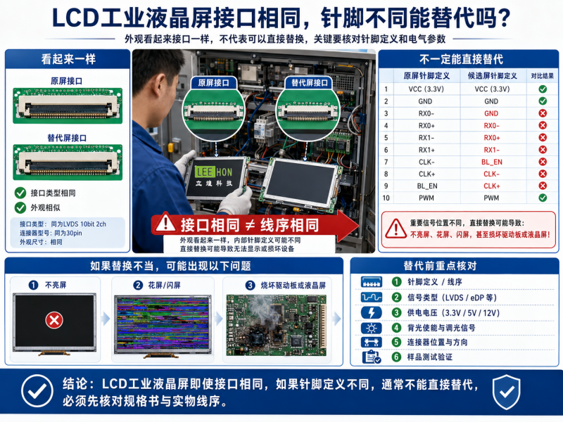 LCD工业液晶屏接口相同针脚不同能替代吗?工控屏替换注意事项 LCD工业液晶屏接口相同针脚不同能替代吗?工控屏替换注意事项
