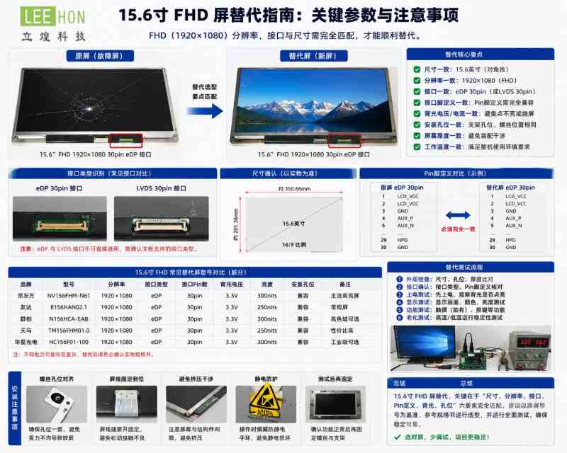 15.6寸FHD屏替代怎么选?Lane数、位宽、背光电压核对 15.6寸FHD屏替代怎么选?Lane数、位宽、背光电压核对