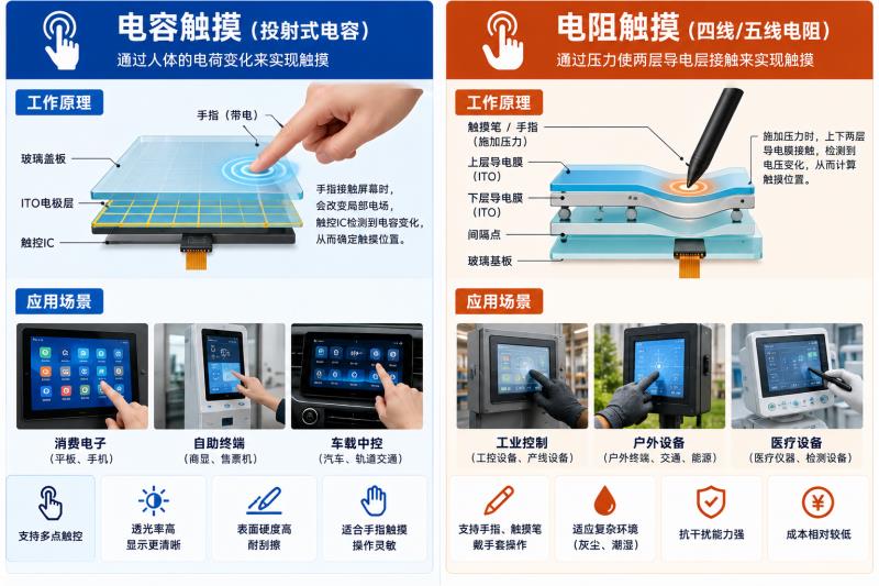 LCD工业液晶屏加触摸屏,电容触摸和电阻触摸怎么选? LCD工业液晶屏加触摸屏,电容触摸和电阻触摸怎么选?