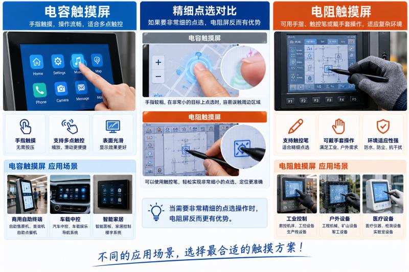 LCD工业液晶屏加触摸屏,电容触摸和电阻触摸怎么选? LCD工业液晶屏加触摸屏,电容触摸和电阻触摸怎么选?