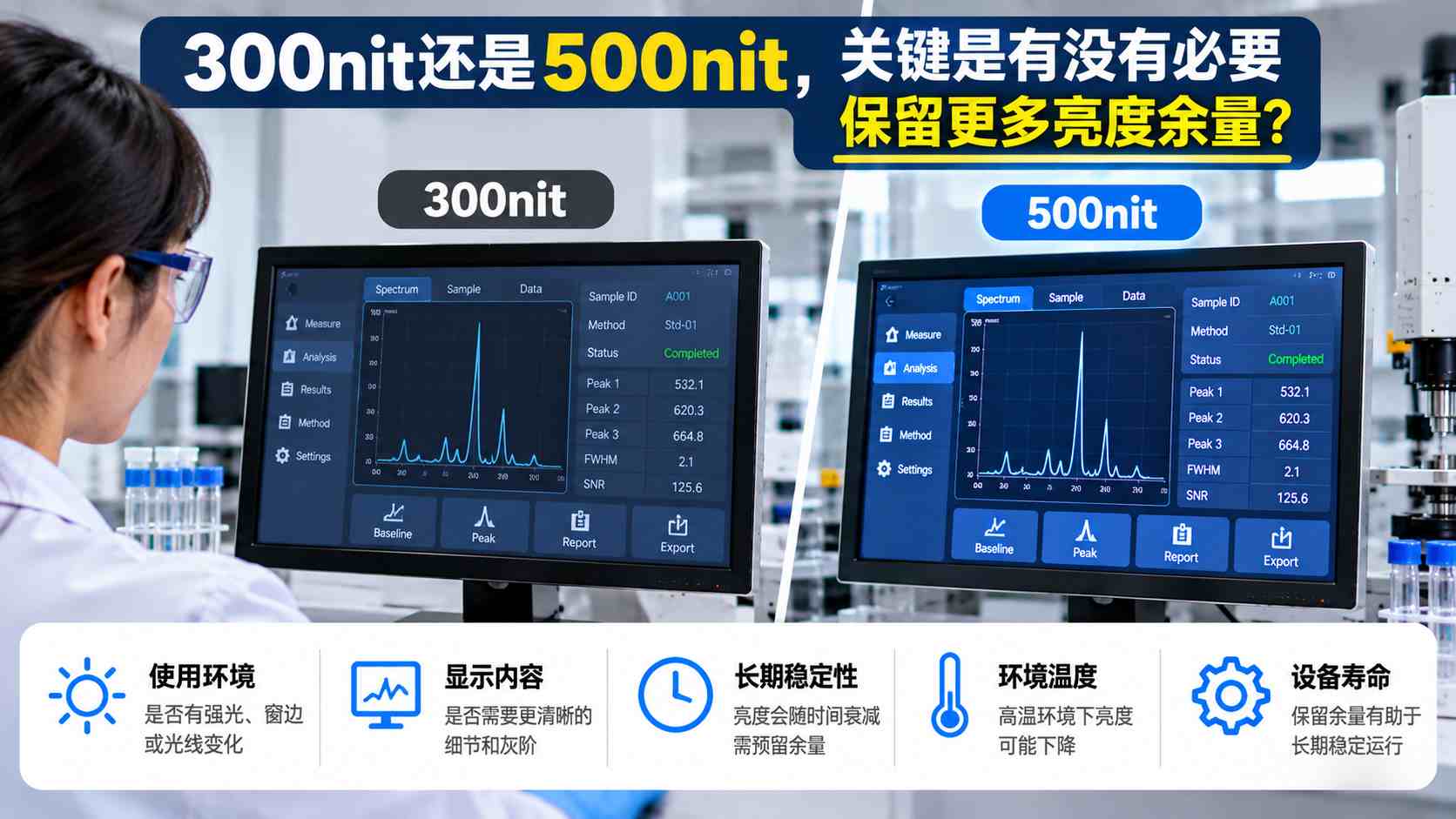 实验室检测设备液晶屏亮度应该选300nit还是500nit? 实验室检测设备液晶屏亮度应该选300nit还是500nit?