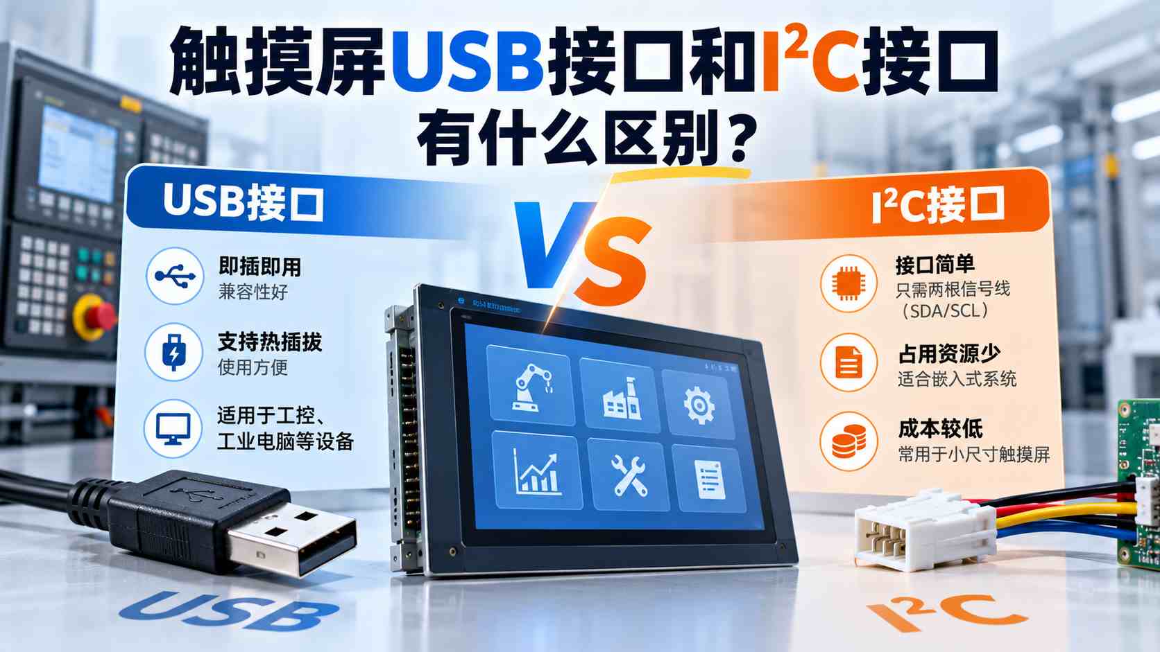 触摸屏USB接口和I²C接口有什么区别?工业设备应该怎么选? 触摸屏USB接口和I²C接口有什么区别?工业设备应该怎么选?